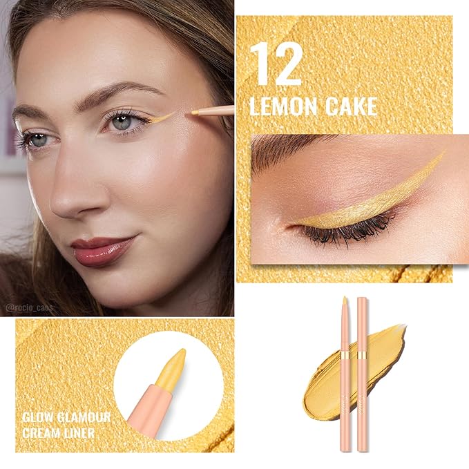 Oulac Yellow Eyeliner Pencil, Waterproof Retractable Eye Liner Pen, Smooth and Creamy Eye Makeup for Precision Application Vegan & Cruelty-Free, 12 Lemon Cake