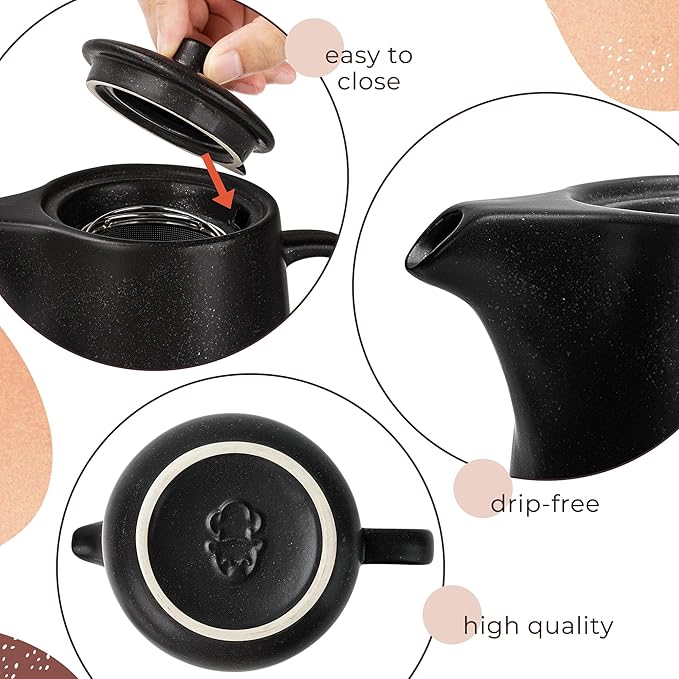 Teapot with Warmer Set, 1.2 L, Ceramic Teapot with Strainer Insert and Candle Warmer, Tea Pot, Teapot with Ceramic Warmer