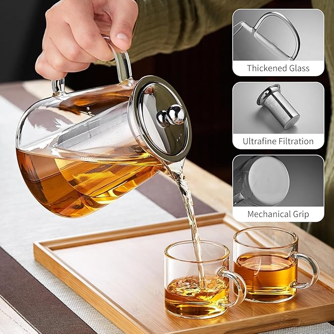Glass Teapot 1500ML Borosilicate Glass Tea Pot With Infuser, Glass Kettle For Stove Top, Tea Glass Pot, Glass Tea Cup Teacup With Infuser and Lid For Loose Leaf Tea Steeper