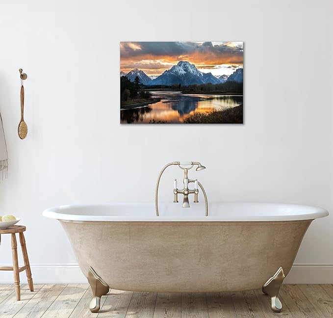 SKASNFAI Grand Teton National Park Canvas Wall Art Mountain Landscape Print Picture Framed Nature Wall Decor for Living Room Office (20L x 30W)