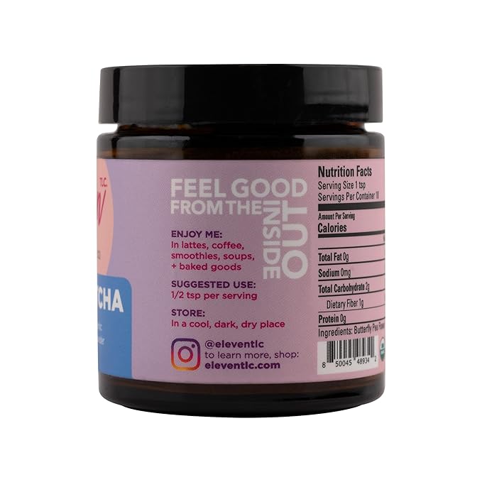 Eleven TLC, Blue Matcha Powder, Butterfly Pea Flower Powder, Matcha Blue Tea, Blue Matcha Latte, Caffeine Free Matcha, Glass Jar, 18 Servings