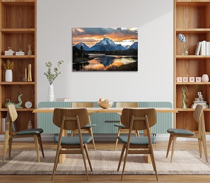 SKASNFAI Grand Teton National Park Canvas Wall Art Mountain Landscape Print Picture Framed Nature Wall Decor for Living Room Office (16L x 24W)