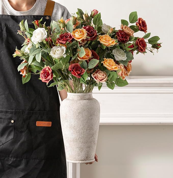 Ceramic Large Flower Vase, 11 Inch Tall White Rustic Vase Farmhouse Decorative Vase Floral Pottery Vases for Home Decor Table Living Room Entryway Mantel Bedroom Bathroom Kitchen - Rustic White