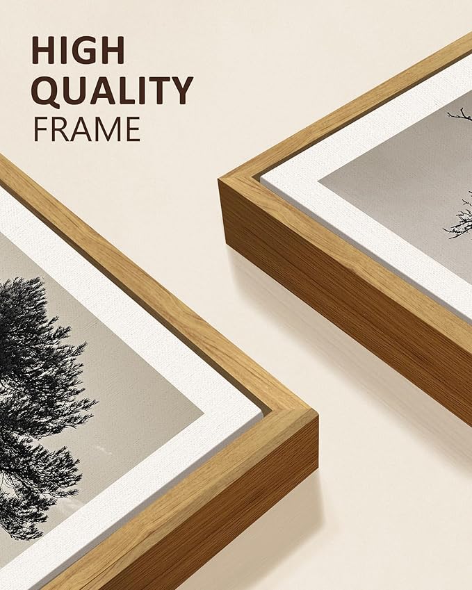 KUVIOKE Vintage Tree Framed Canvas Wall Art Black and White Retro Antique Forest Drawings Nature Wilderness Sketch Wall Painting Modern Decor 12x16in (Natural Framed)