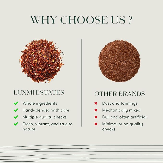 Luxmi Estates Rooibos Vanilla Organic Rooibos Tea (50 Tea Bags) Caffeine Free Tea Bags For Relaxing, Calming, and Stress Relief, With Certified Organic Herbal Tea