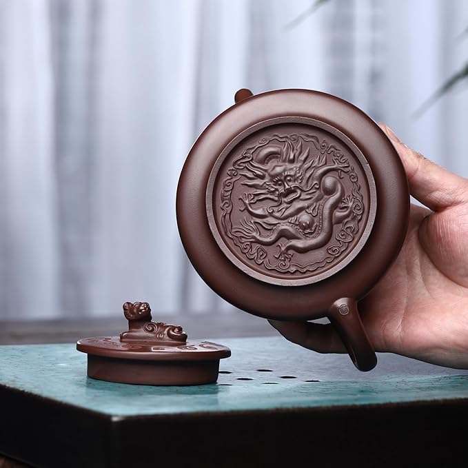 Zisha Teapot, Chinese Yixing Clay Handmade Tea Pot 10.8 Oz, Infuse Brew Kung Fu Loose Leaf Tea Maker -DragonTiger,Zini Purple Clay