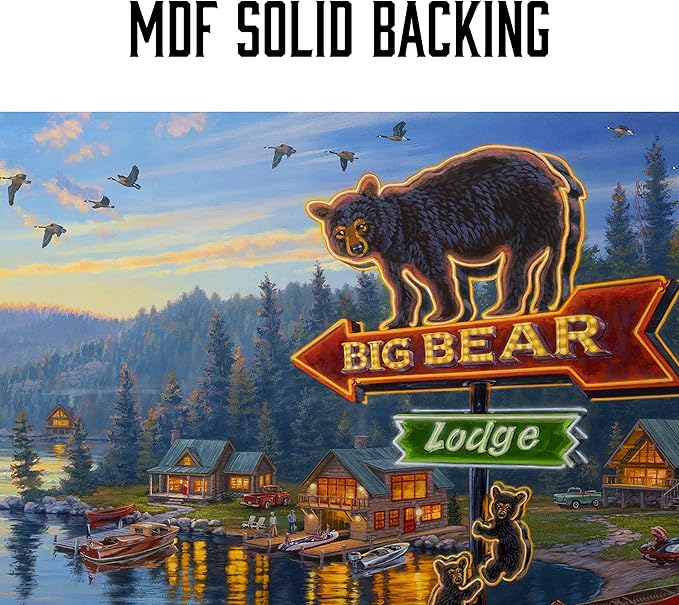 Rivers Edge Products LED Canvas Wall Art, 24 by 16 Inches, Fiber Optic Light Up Wall Decor, Battery Operated Lighted Nature Canvas Print, LED Light Kitchen, Bedroom, or Home Decor, Big Bear Lodge