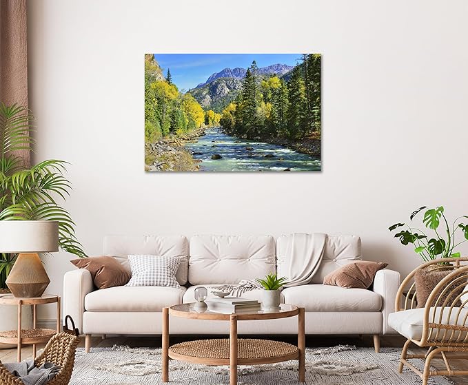 SKASNFAI Colorado River Wall Art Colourful Mountains Stream for Pictures Office Decor Living Room Nature Landscape Photography Artwork Print Framed (20L x 30W)