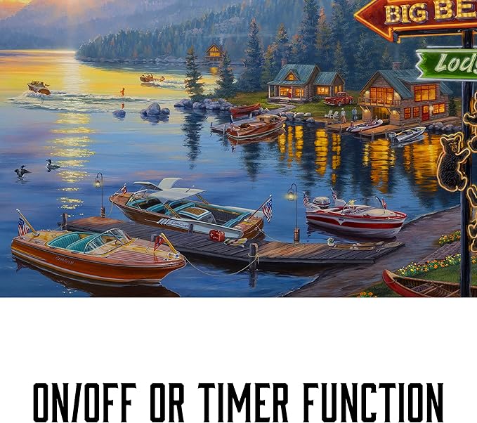 Rivers Edge Products LED Canvas Wall Art, 24 by 16 Inches, Fiber Optic Light Up Wall Decor, Battery Operated Lighted Nature Canvas Print, LED Light Kitchen, Bedroom, or Home Decor, Big Bear Lodge