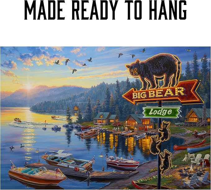 Rivers Edge Products LED Canvas Wall Art, 24 by 16 Inches, Fiber Optic Light Up Wall Decor, Battery Operated Lighted Nature Canvas Print, LED Light Kitchen, Bedroom, or Home Decor, Big Bear Lodge