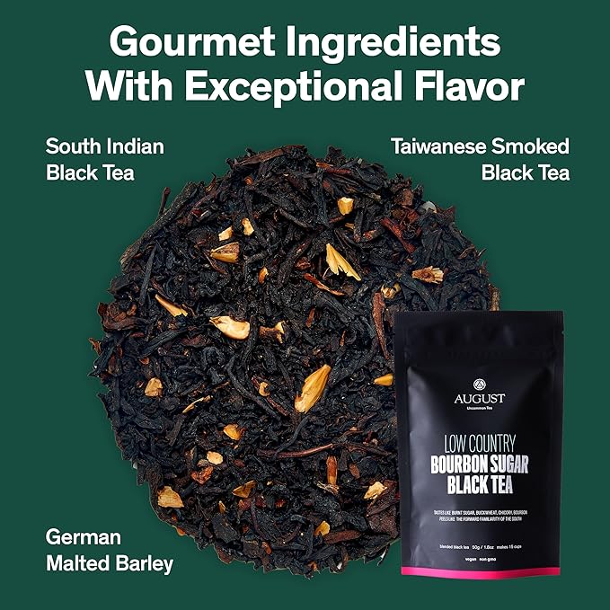 August Uncommon Low Country Bourbon Sugar Black Tea – Vegan, Non-GMO Loose Tea Leaves – Wild Flavor in a 1.75oz Resealable Pouch (Makes 15-30 Cups)