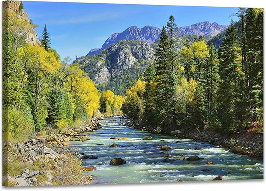 SKASNFAI Colorado River Wall Art Colourful Mountains Stream for Pictures Office Decor Living Room Nature Landscape Photography Artwork Print Framed (16L x 24W)