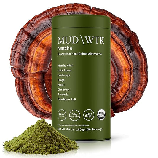 MUDWTR Mushroom Matcha Powder | 3,000mg of Adaptogenic Mushrooms | Japanese Matcha Powder Blend | USDA Organic | Energy, Focus & Immunity Support | Lion's Mane, Chaga, Reishi, Cordyceps | 30 Servings