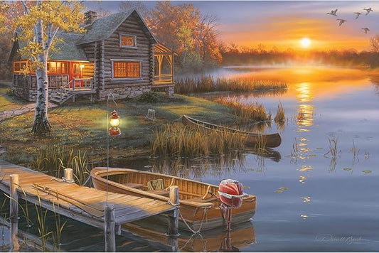 Rivers Edge Products LED Canvas Wall Art, 24 by 16 Inches, Fiber Optic Light Up Wall Decor, Battery Operated Lighted Nature Canvas Print, LED Light Kitchen, Bedroom, or Home Decor, Lake Cabin