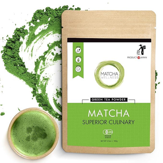 Matcha Wellness Superior Culinary Grade Organic Matcha Powder – 3.5oz Authentic Japanese Green Tea Powder from Kyoto – Perfect for Matcha Lattes, No Additives, Unsweetened