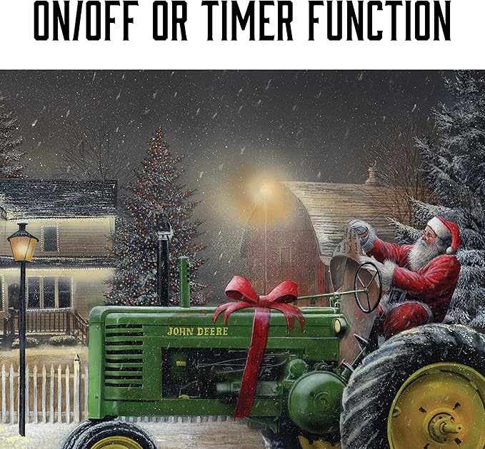 Rivers Edge Products LED Canvas Wall Art, 24 by 16 Inches, Fiber Optic Light Up Wall Decor, Battery Operated Lighted Nature Canvas Print, LED Light Kitchen, Bedroom, or Home Decor, Santa/Tractor