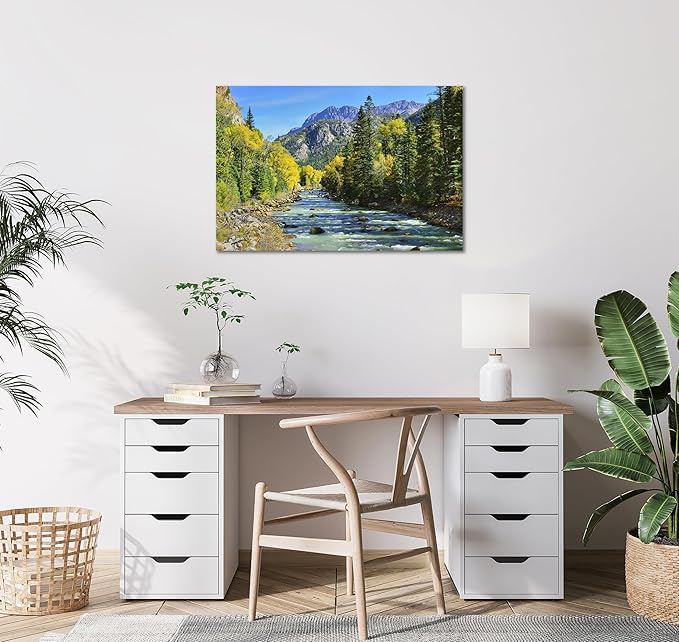 SKASNFAI Colorado River Wall Art Colourful Mountains Stream for Pictures Office Decor Living Room Nature Landscape Photography Artwork Print Framed (20L x 30W)