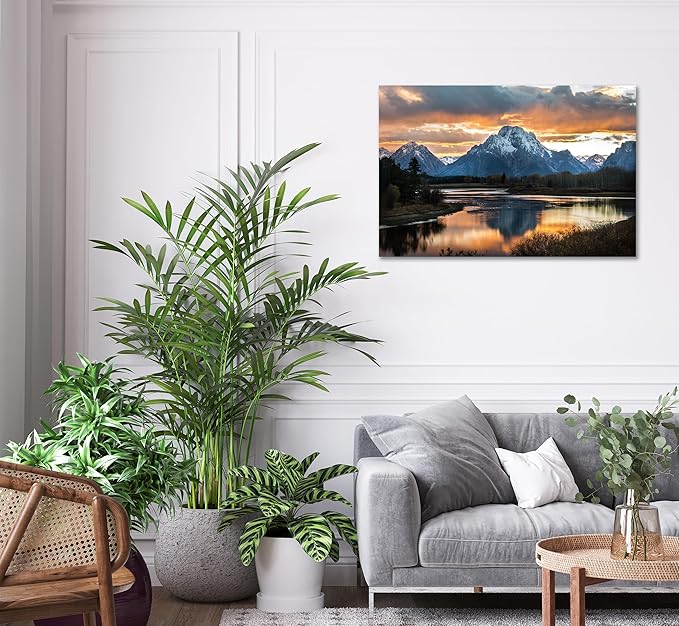 SKASNFAI Grand Teton National Park Canvas Wall Art Mountain Landscape Print Picture Framed Nature Wall Decor for Living Room Office (12L x 16W)