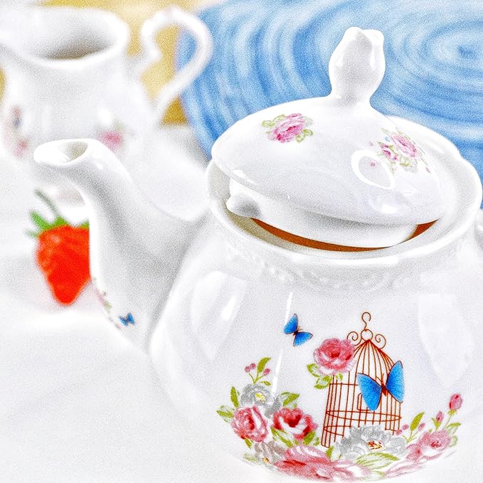 YBK Tech Strengthen Porcelain Coffee Pot Ceramic Teapot- Pink Rose (Teapot)