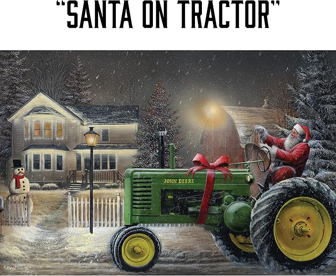 Rivers Edge Products LED Canvas Wall Art, 24 by 16 Inches, Fiber Optic Light Up Wall Decor, Battery Operated Lighted Nature Canvas Print, LED Light Kitchen, Bedroom, or Home Decor, Santa/Tractor