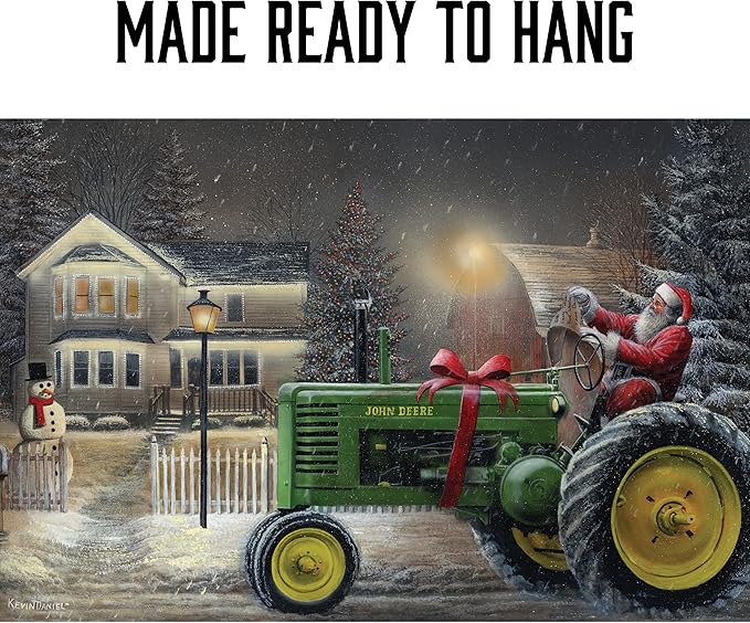 Rivers Edge Products LED Canvas Wall Art, 24 by 16 Inches, Fiber Optic Light Up Wall Decor, Battery Operated Lighted Nature Canvas Print, LED Light Kitchen, Bedroom, or Home Decor, Santa/Tractor