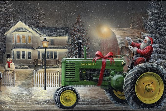 Rivers Edge Products LED Canvas Wall Art, 24 by 16 Inches, Fiber Optic Light Up Wall Decor, Battery Operated Lighted Nature Canvas Print, LED Light Kitchen, Bedroom, or Home Decor, Santa/Tractor