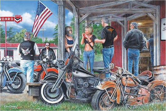 Rivers Edge Products LED Canvas Wall Art, 24 by 16 Inches, Fiber Optic Light Up Wall Decor, Battery Operated Lighted Canvas Print, LED Light Kitchen, Bedroom, or Home Decor, Rusty Motorcycle