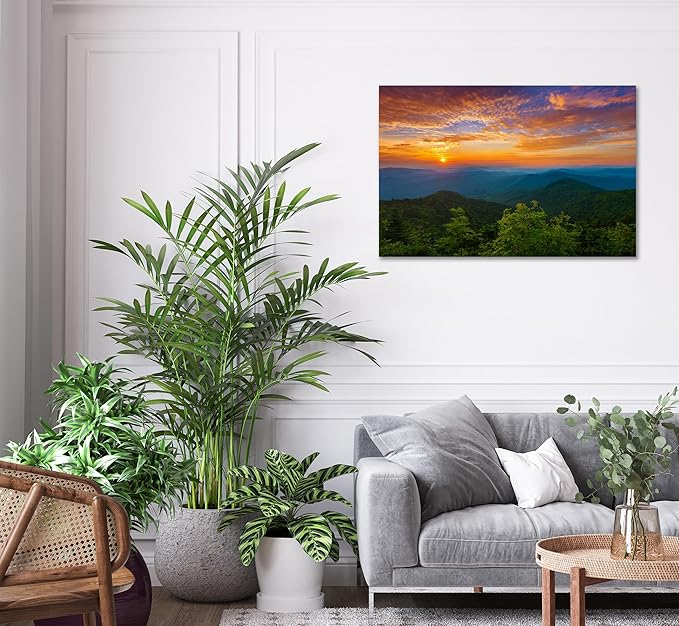 SKASNFAI Smoky Mountain Wall Art Framed Nature Forest Posters Canvas Print Office Picture Wall Decor Blue Ridge Mountain Artwork Painting for Bedroom (24L x 36W)