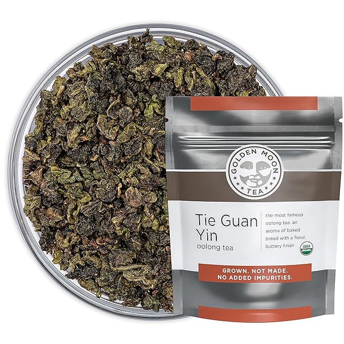 Golden Moon Tea Tie Guan Yin Oolong Tea - Organic Green Tea - Wulong Variety - Loose Leaf, Non-GMO - Half Pound (92 Servings)